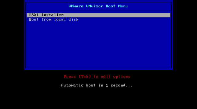 VMware VMvisor Boot Menu